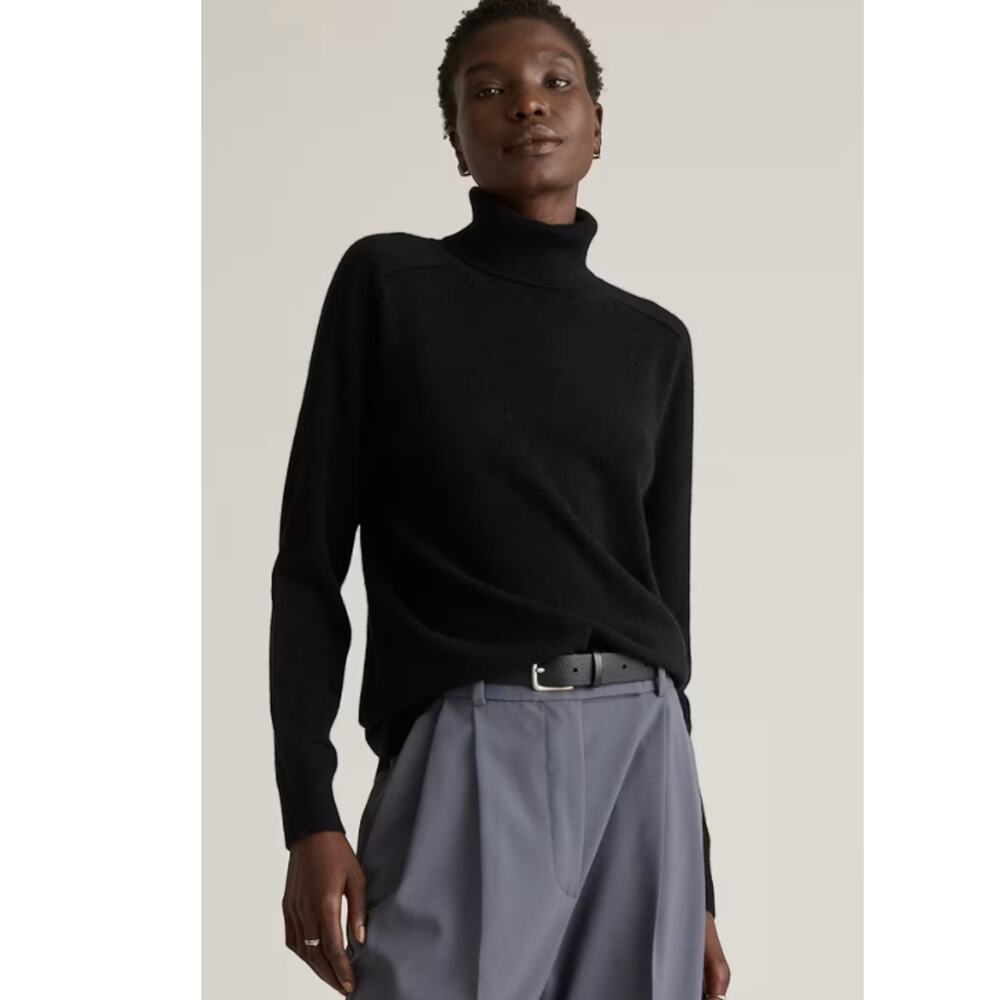 Quince 100% Mongolian Cashmere Turtleneck Sweater Minimalist Black S #89